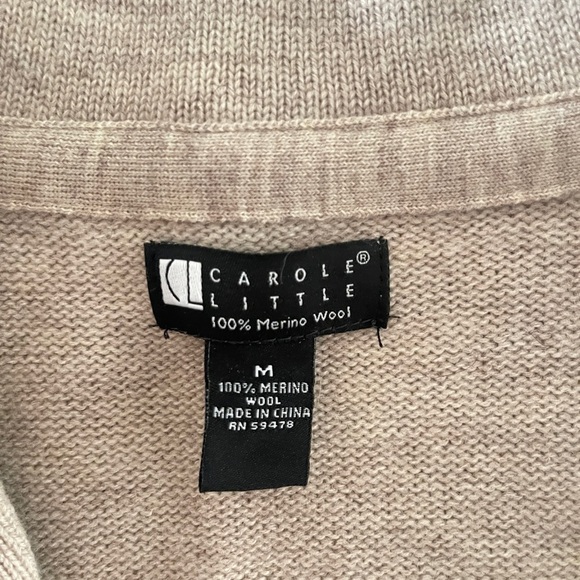 Carole Little Tan Merino Wool Sweater Jacket Long Button Cardigan M Preppy - Picture 8 of 8